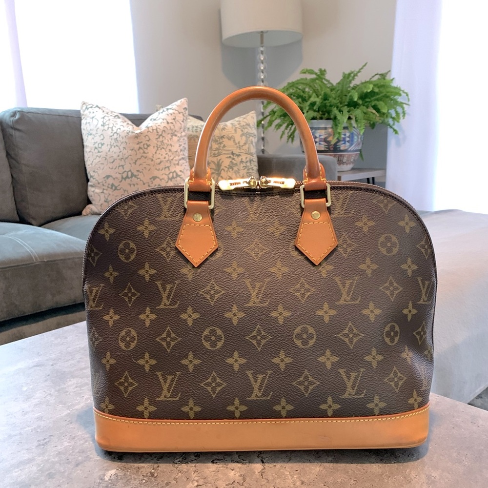 Louis Vuitton Brown Monogram Alma Handbag with Tan Trim